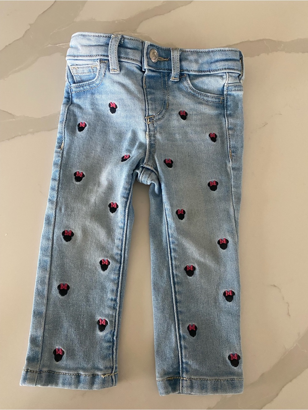 Jumping Beans Disney Minnie Mouse Embroidered Girls Blue Denim Jeans 12M
